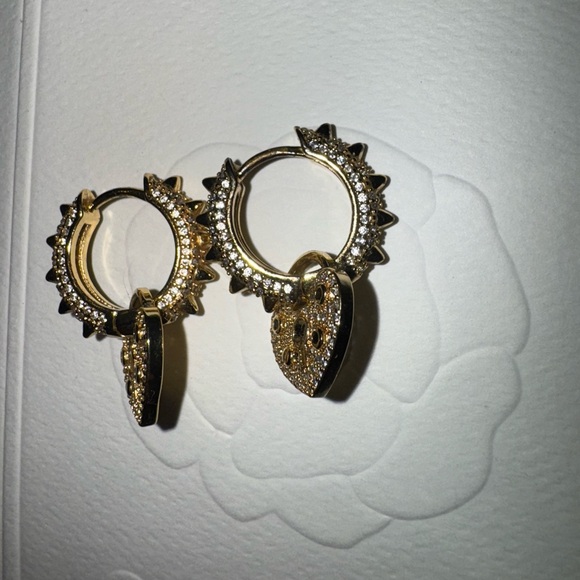 HRH COLLECTION Pave Earrings Spike Hoops with Heart 💕 - Picture 2 of 6